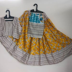Yellow Grey Printed Traditional Braj Wear Set