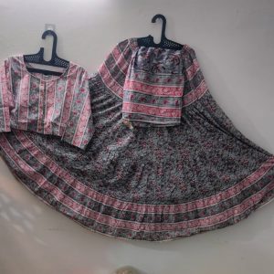 Grey Pink Floral Traditional Braj Wear Set