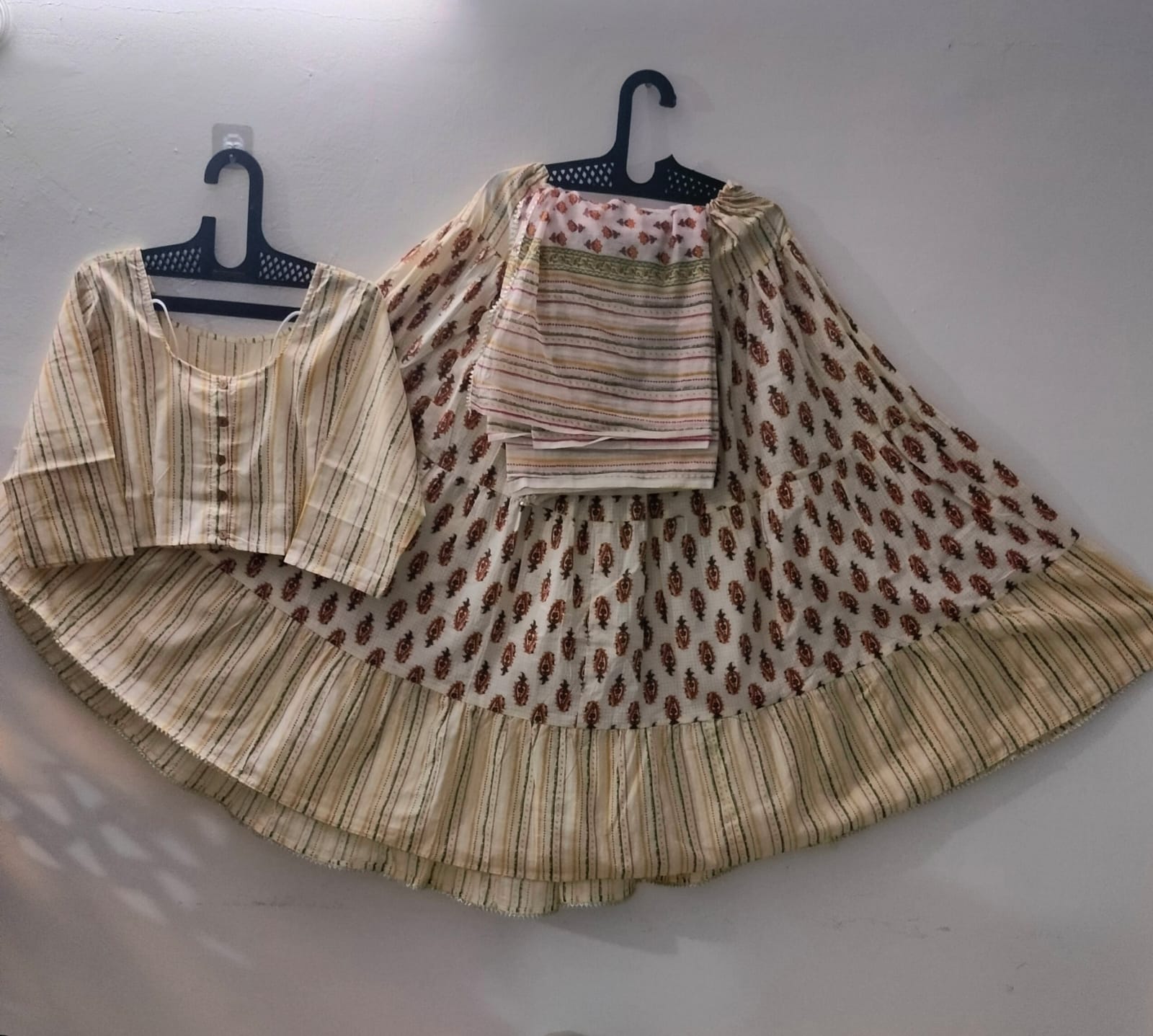 Cream Brown Traditional Braj Wear Set