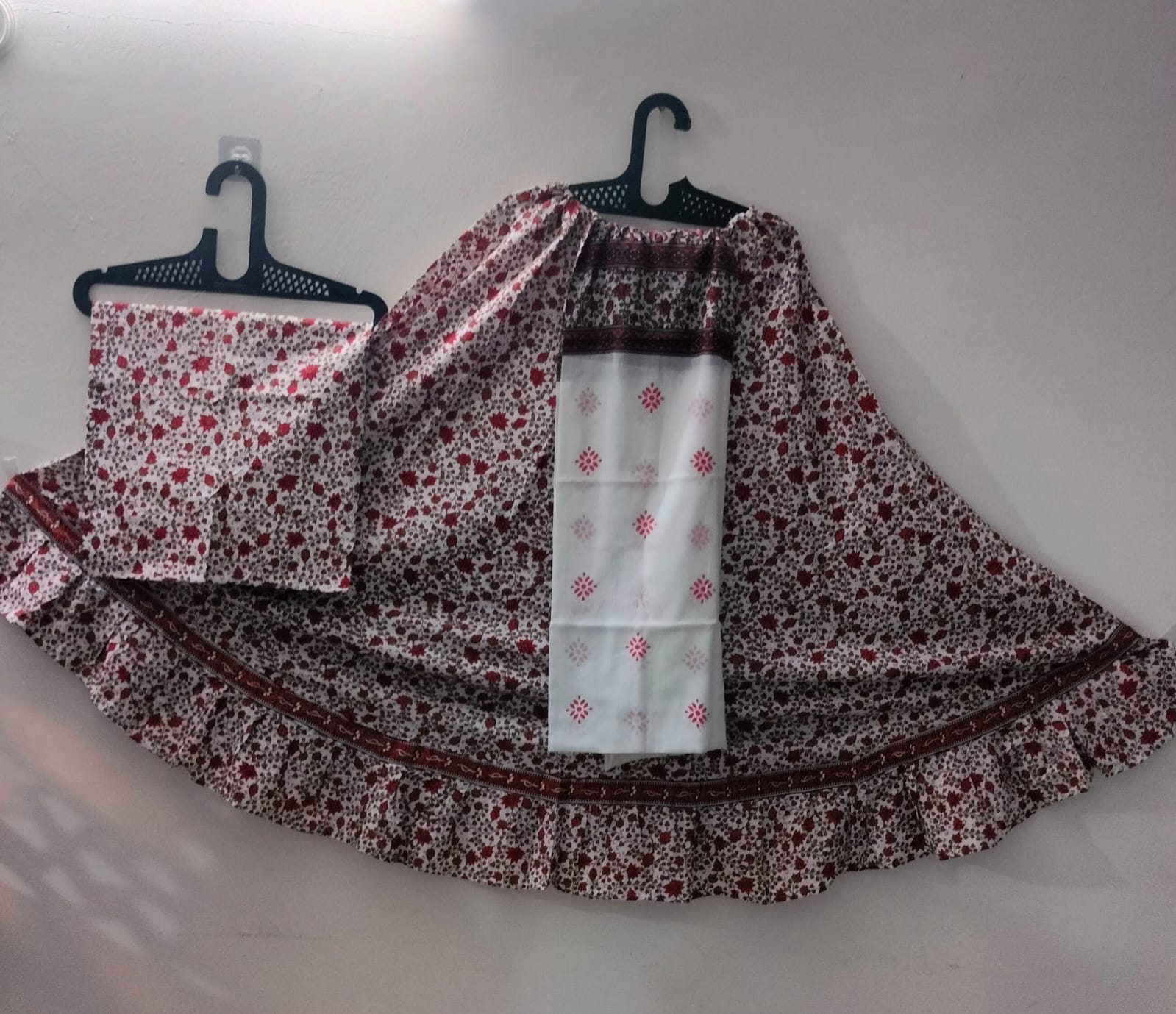 Maroon Micro-Floral Traditional Braj Wear Set