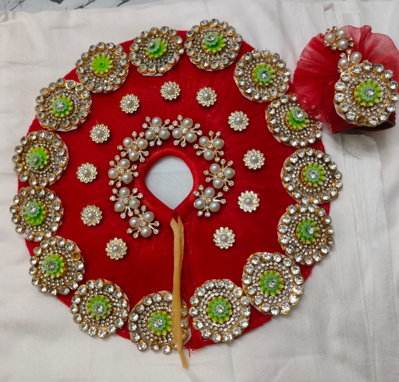 Red Floral Stone Work Gopi Dress
